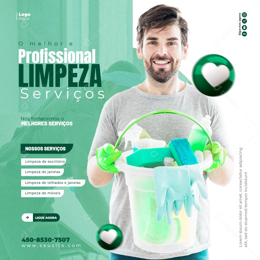 Serviços Gerais Limpeza de Escritório Janelas Telhados e Móveis Social Media PSD Editável