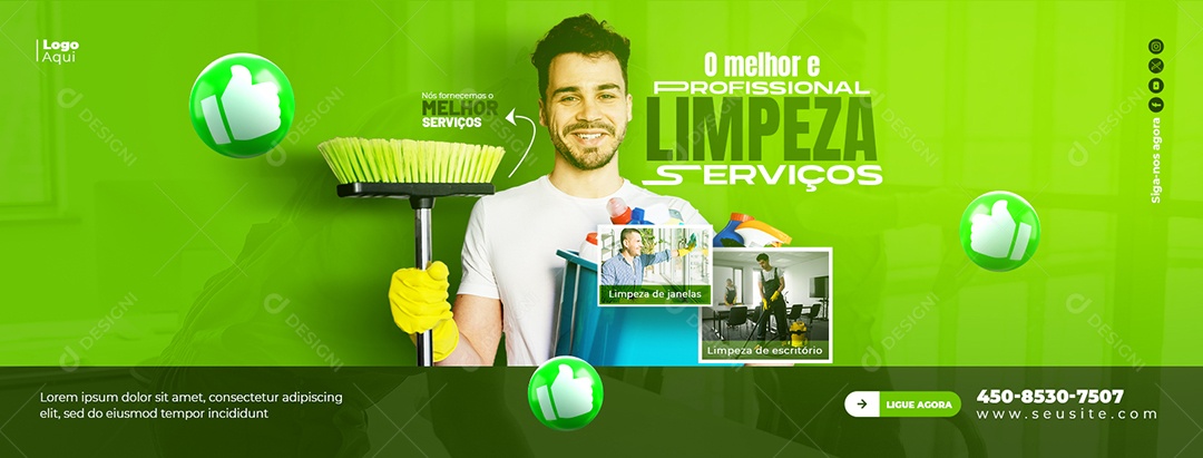 Banner Serviços Gerais Limpeza de Janelas e Escritório Social Media PSD Editável