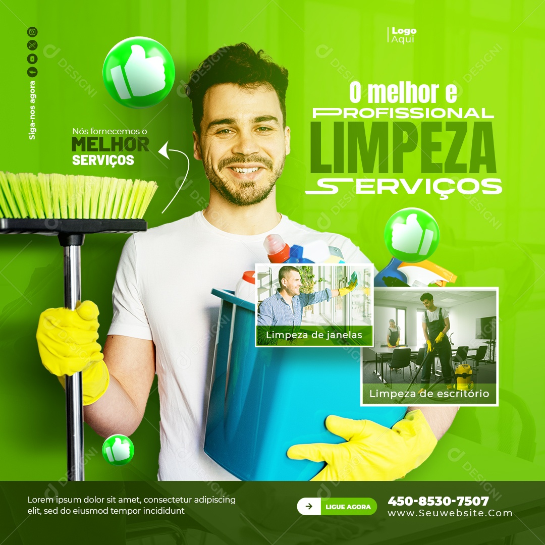 Serviços Gerais Limpeza de Janelas e Escritório Social Media PSD Editável