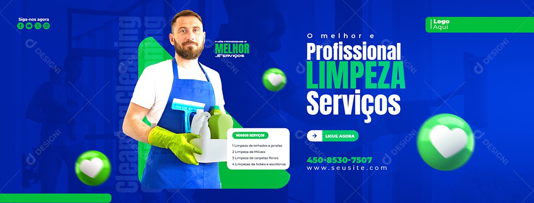 Banner Social Media Serviços Gerais Limpeza de Escritório Janelas Telhados Móveis PSD Editável