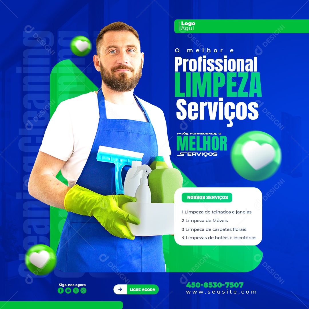 Social Media Serviços Gerais Limpeza de Escritório Janelas Telhados Móveis PSD Editável