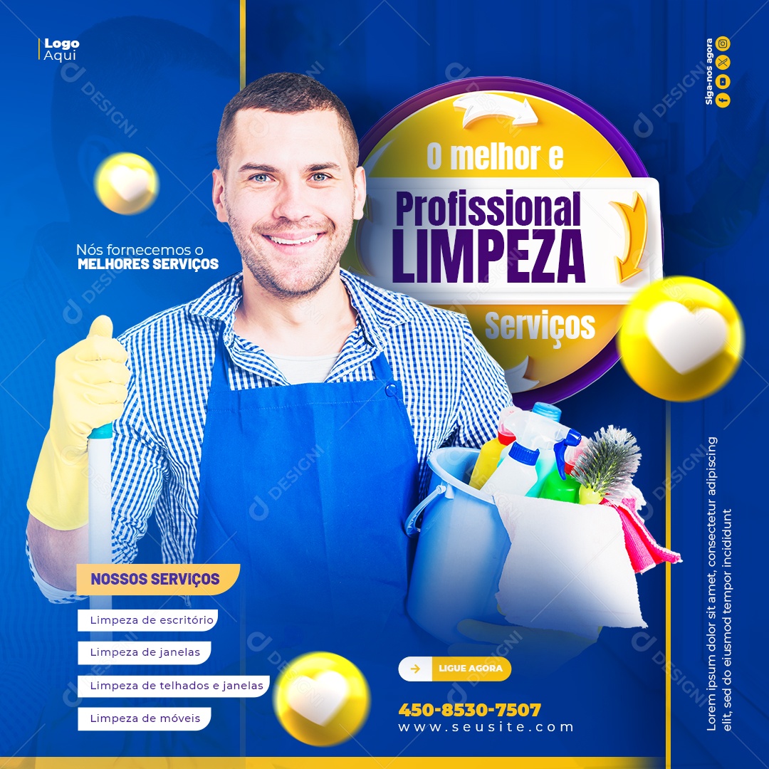 Serviços Gerais Nossos Serviços Limpeza de escritório janelas Social Media PSD Editável