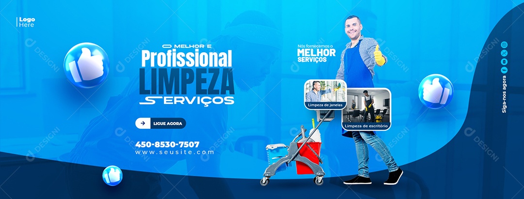 Banner Serviços Gerais O Melhor e Profissional Limpeza de Janelas Social Media PSD Editável