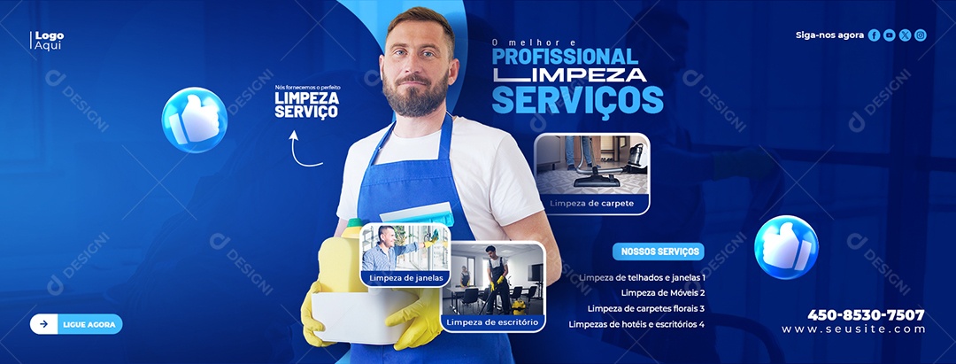 Banner Serviços Gerais O Melhor e Profissional Limpeza Serviços Social Media PSD Editável