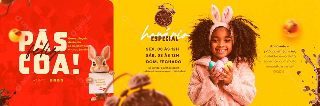 Carrossel Horário Especial de Páscoa Social Media PSD Editável