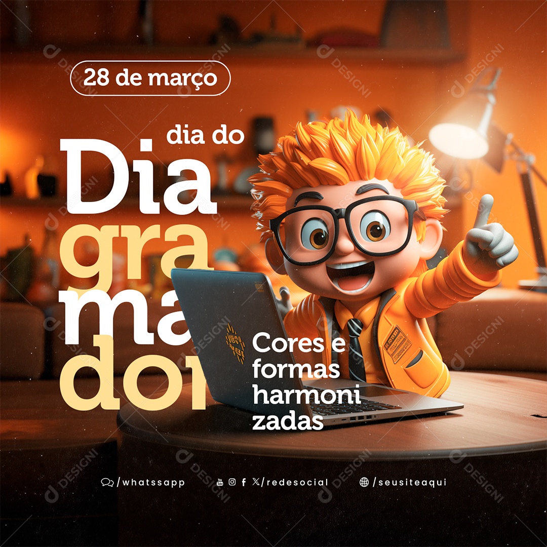 Dia do Diagramador 28 de Março Cores e Formas Harmonizadas Social Media PSD Editável