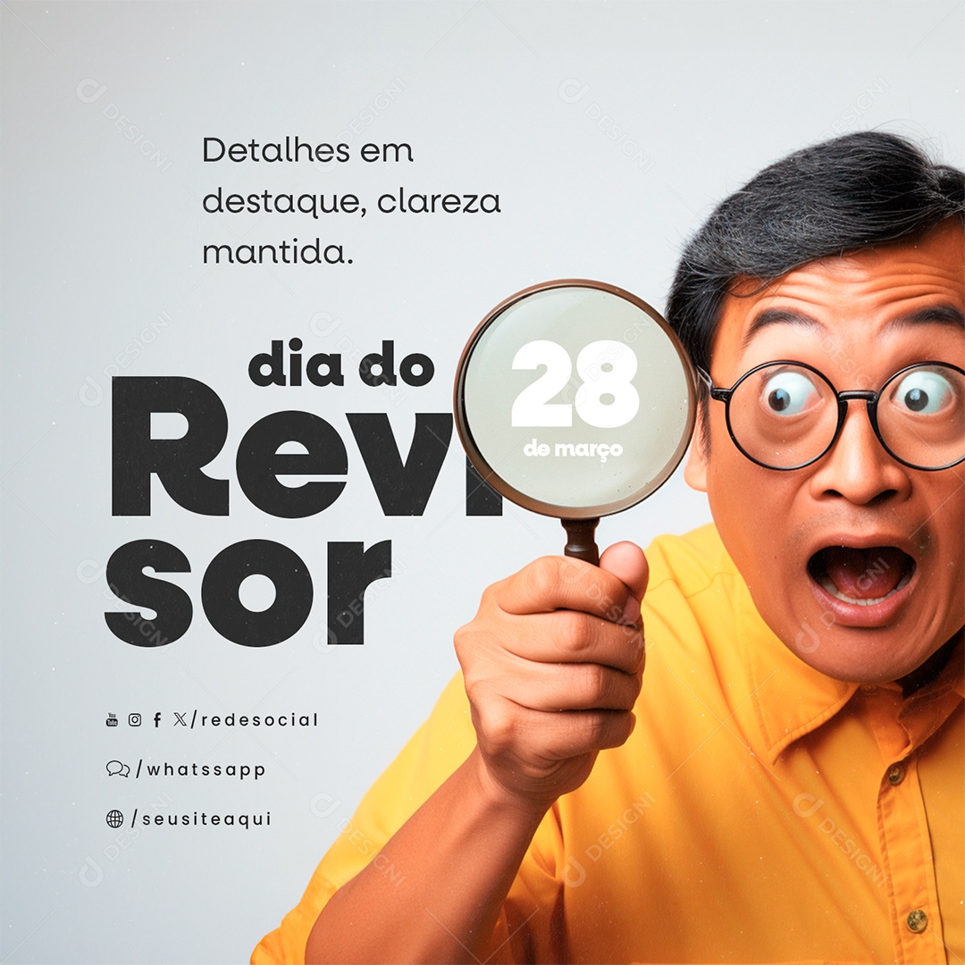 Dia do Revisor 28 de Março Detalhes em Destaque Clareza Social Media PSD Editável