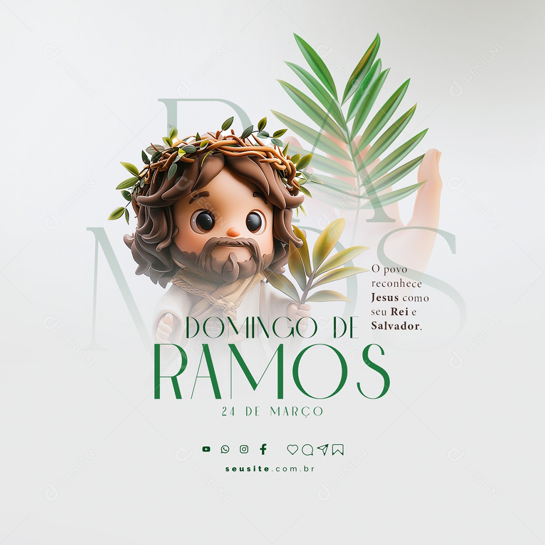 Domingo de Ramos 24 de Março O Povo Reconhece Jesus Social Media PSD Editável