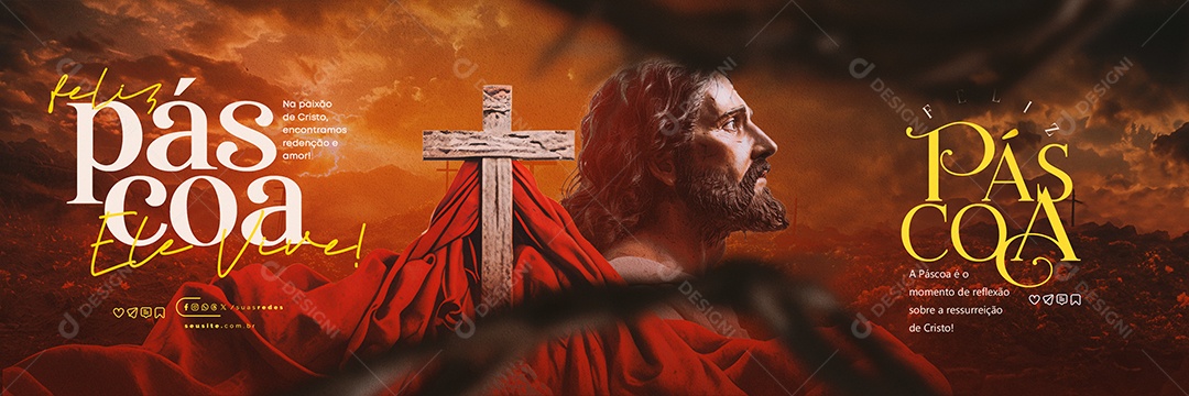 Carrossel Feliz Páscoa Ele Vive Paixão de Cristo Social Media PSD Editável