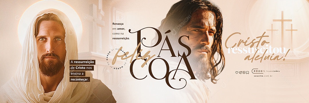 Carrossel Feliz Páscoa Cristo Ressuscitou Aleluia Social Media PSD Editável