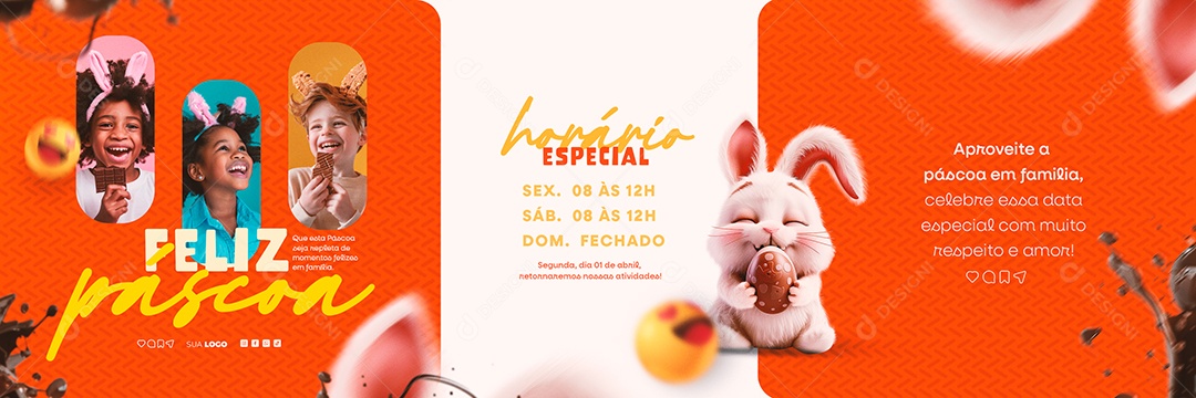 Carrossel Horário Especial de Páscoa Domingo Fechado Social Media PSD Editável
