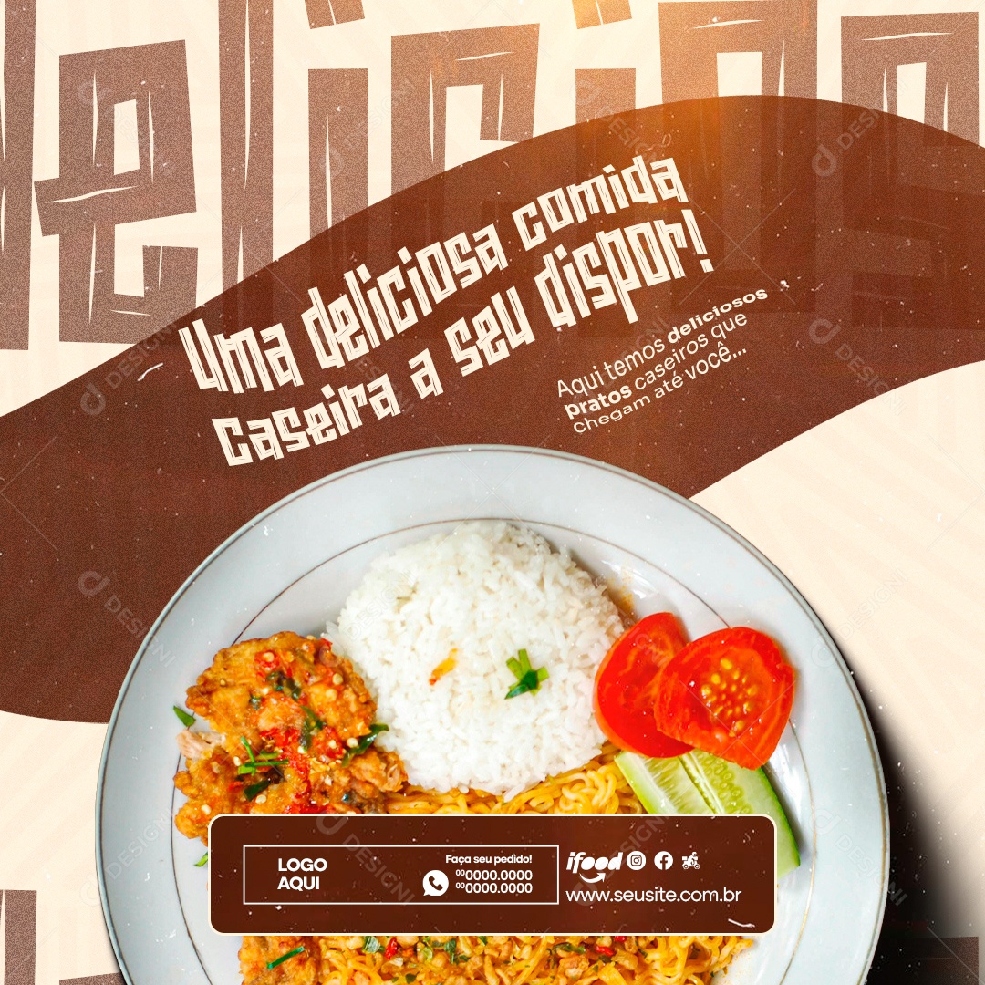 Uma Deliciosa Comida Caseira a seu Dispor Social Media PSD Editável