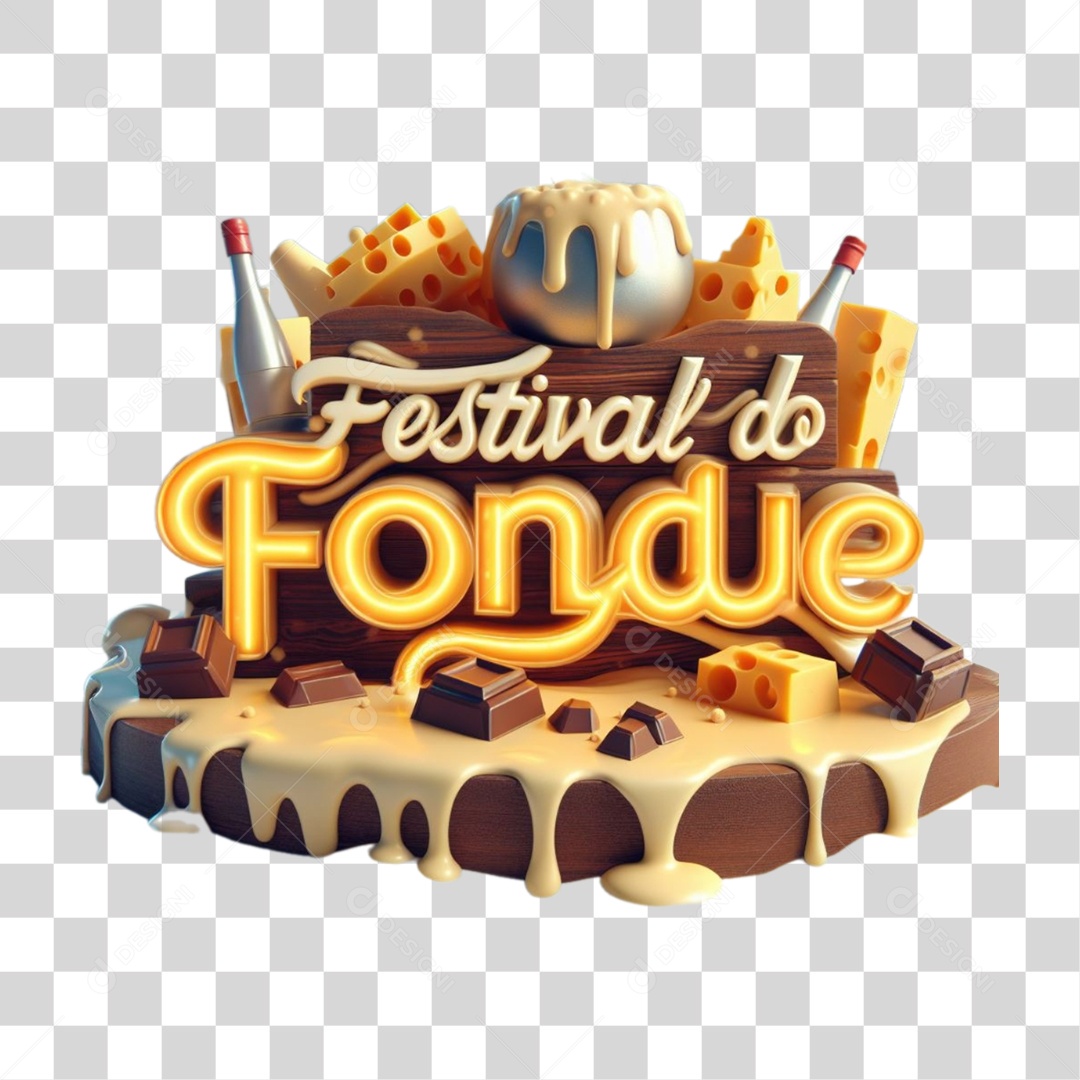 Festival do Fondue Selo 3D para Composição PNG Transparente