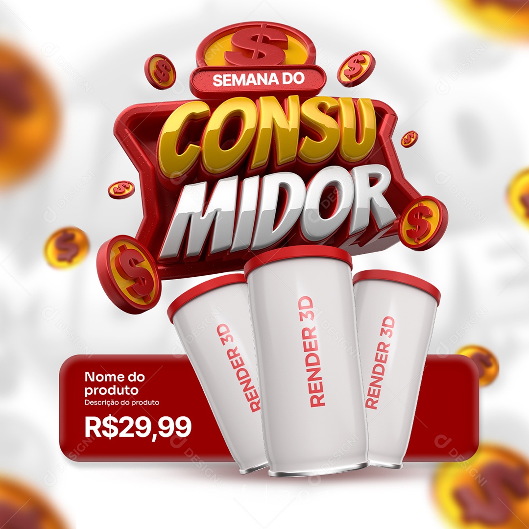 Semana do Consumidor Copos por Apenas 29,99 Social Media PSD Editável