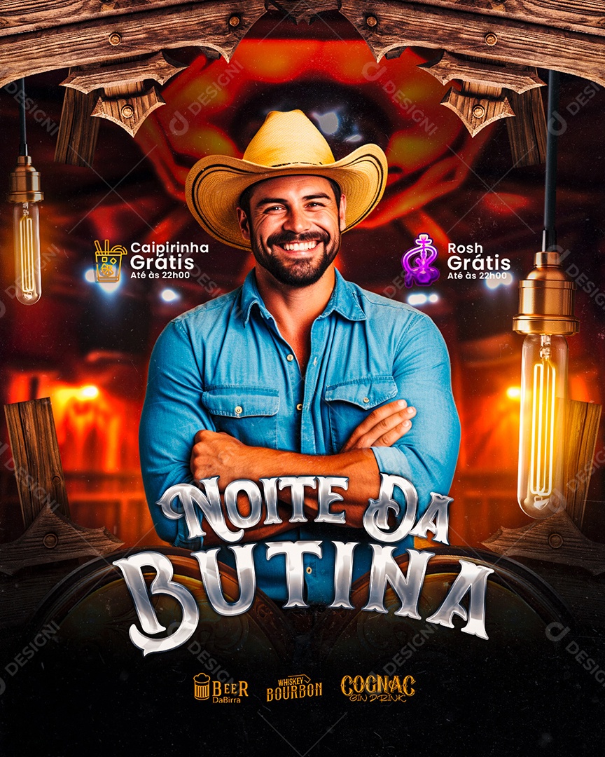 Flyer Noite da Butina Sertanejo Social Media PSD Editável