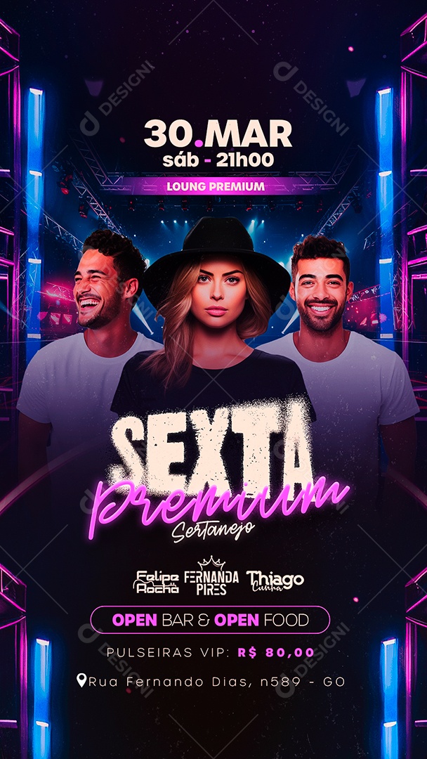 Story Flyer Sexta Sertanejo Premium Felipe Rocha Fernanda Pires Thiago Cunha Social Media PSD Editável