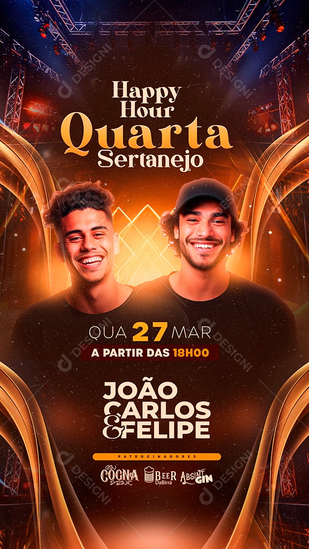 Story Flyer Happy Hour Quarta Sertanejo João Carlos e Felipe Social Media PSD Editável