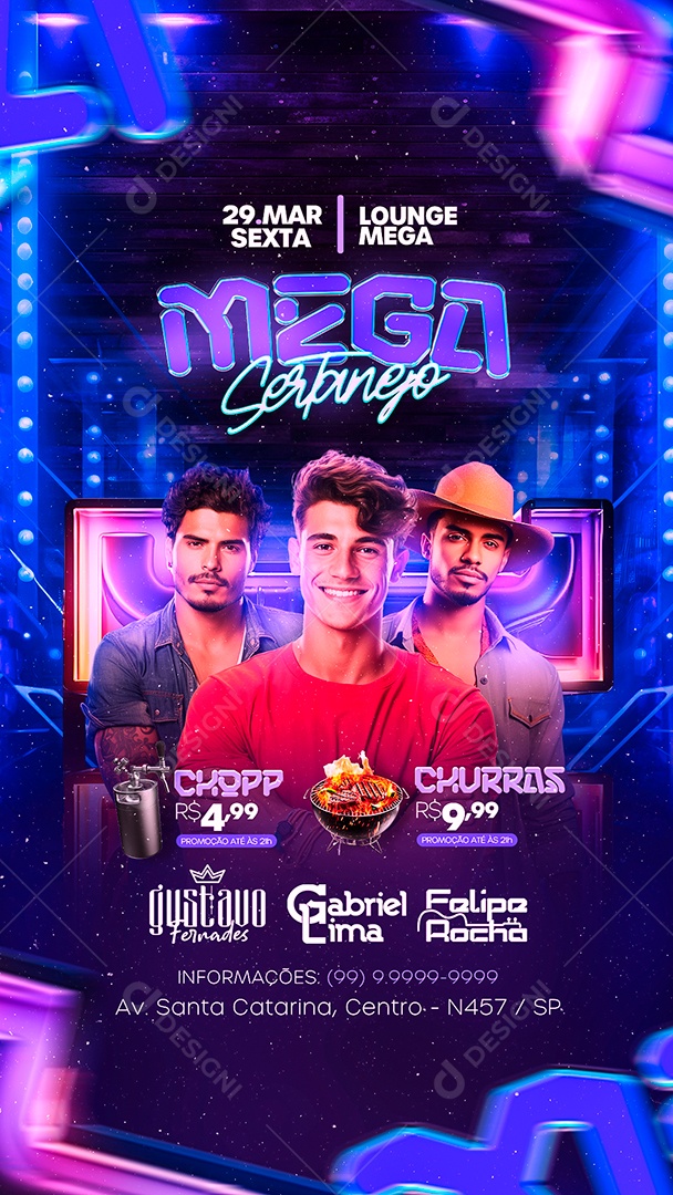 Story Flyer Mega Sertanejo Gustavo Fernades Gabriel Lima Felipe Rocha Social Media PSD Editável