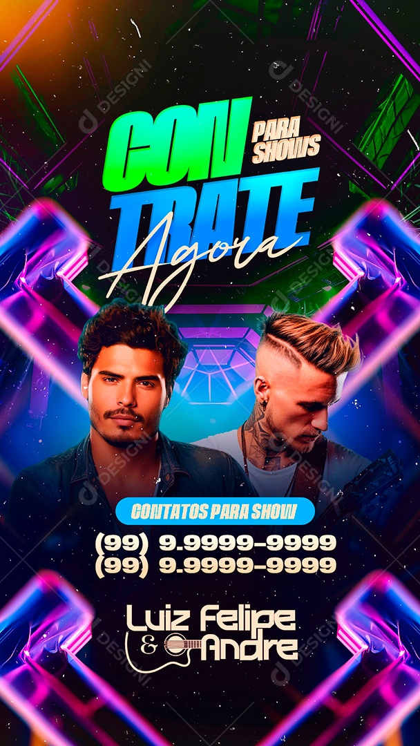 Story Flyer Contrate Agora para Shows Luiz Felipe e Andre Social Media PSD Editável