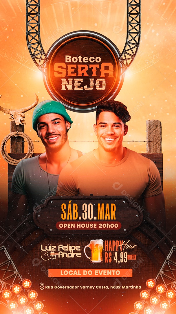 Story Flyer Boteco Sertanejo Luiz Felipe e Andre Happy Hour Social Media PSD Editável