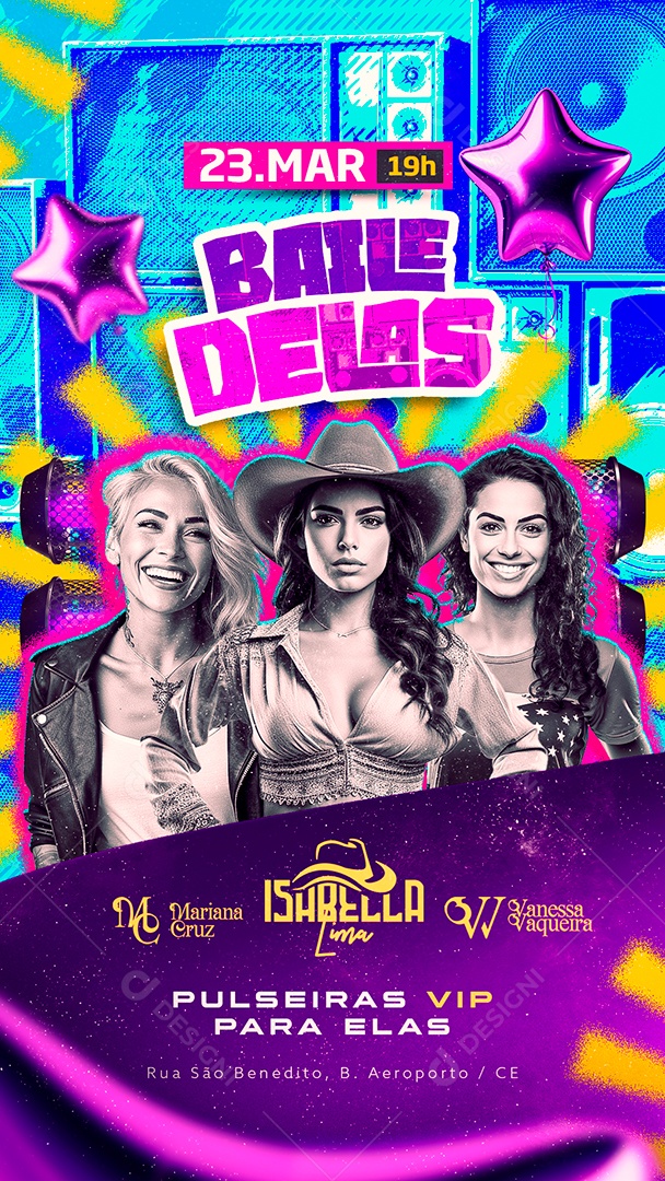 Story Flyer Baile Delas Mariana Cruz Isabella Lima Vanessa Vaqueira Social Media PSD Editável