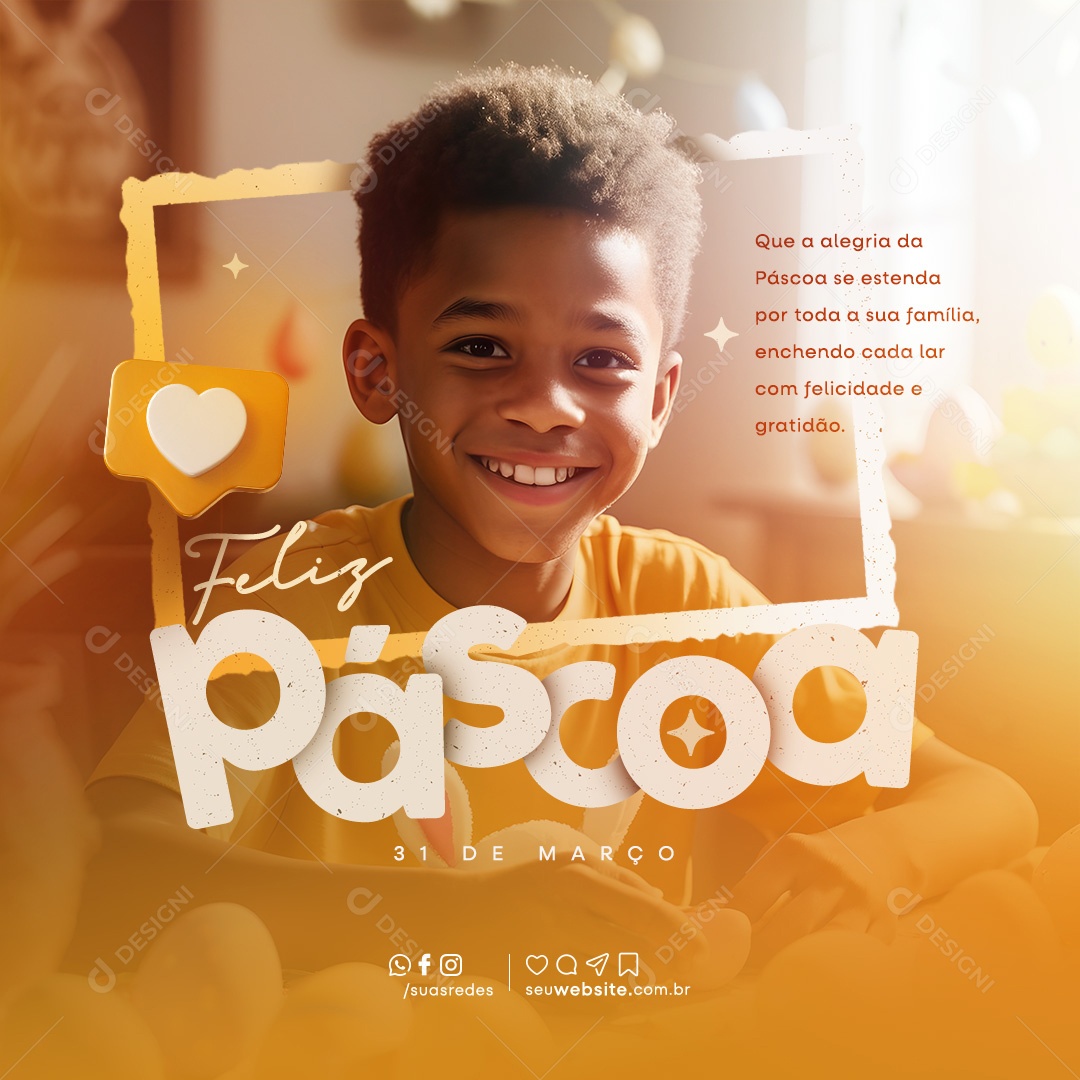 Feliz Páscoa 31 de Março se Estenda por toda a sua Família Social Media PSD Editável