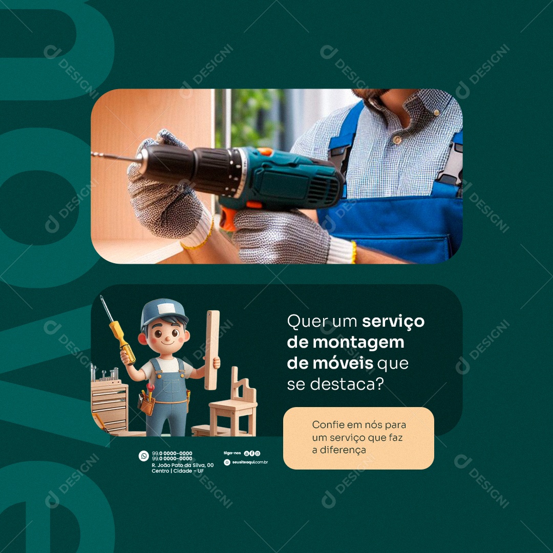 Montador de Móveis Quer um Serviço de Montagem de Móveis Social Media PSD Editável