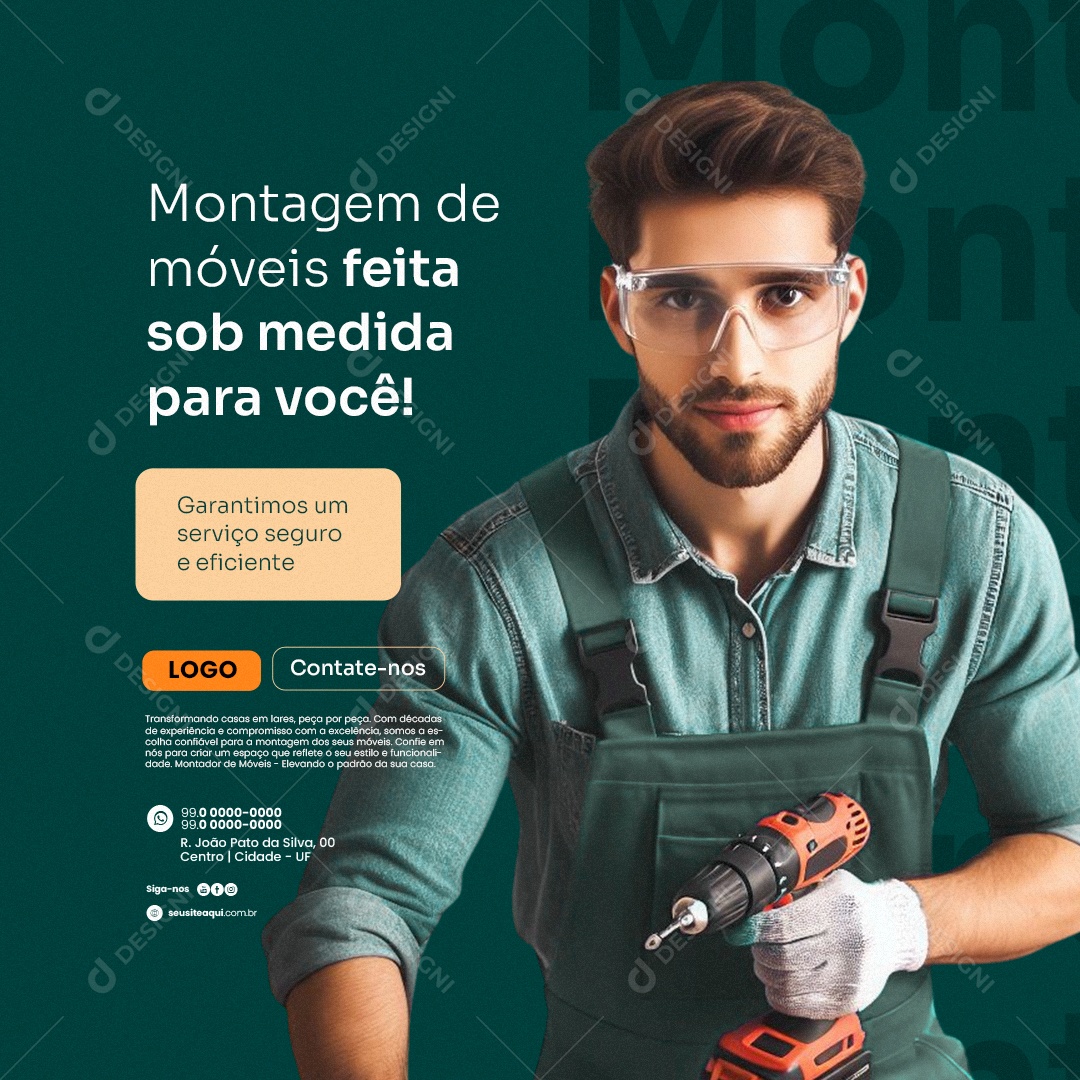 Montador de Móveis Feita Sob Medida para Você Social Media PSD Editável