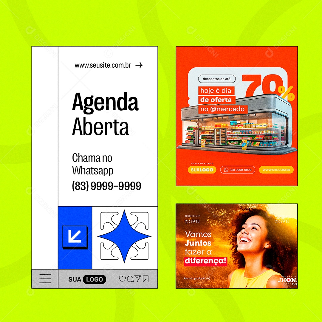 Designer Gráfico Agenda Aberta Chama no Whatsapp Social Media PSD Editável