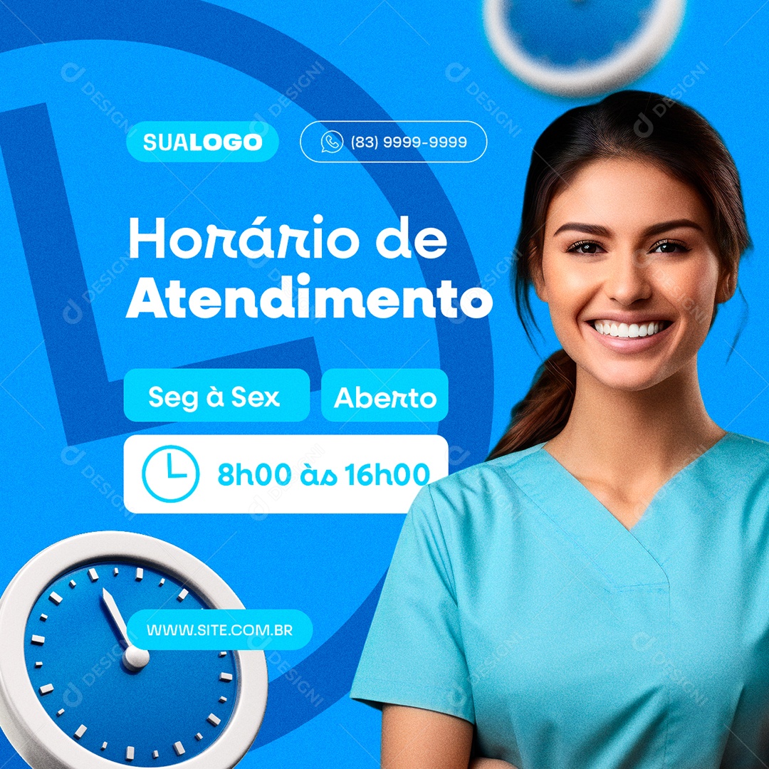 Horário de Atendimento Clínica Médica Social Media PSD Editável