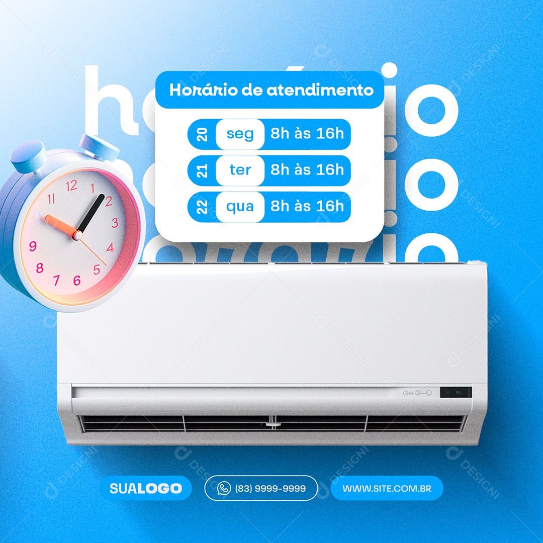Horário de Atendimento Ar Condicionado Social Media PSD Editável