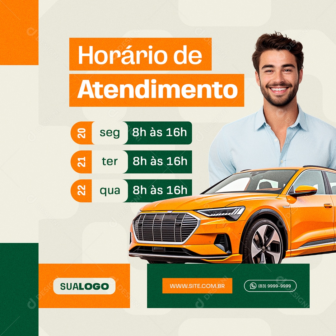 Horário de Atendimento Concessionária Social Media PSD Editável