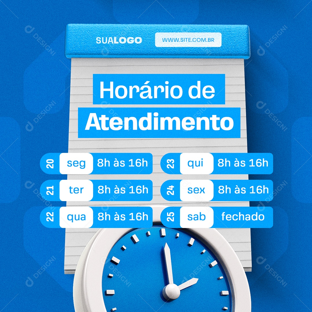 Horário de Atendimento lojas Empresas Social Media PSD Editável