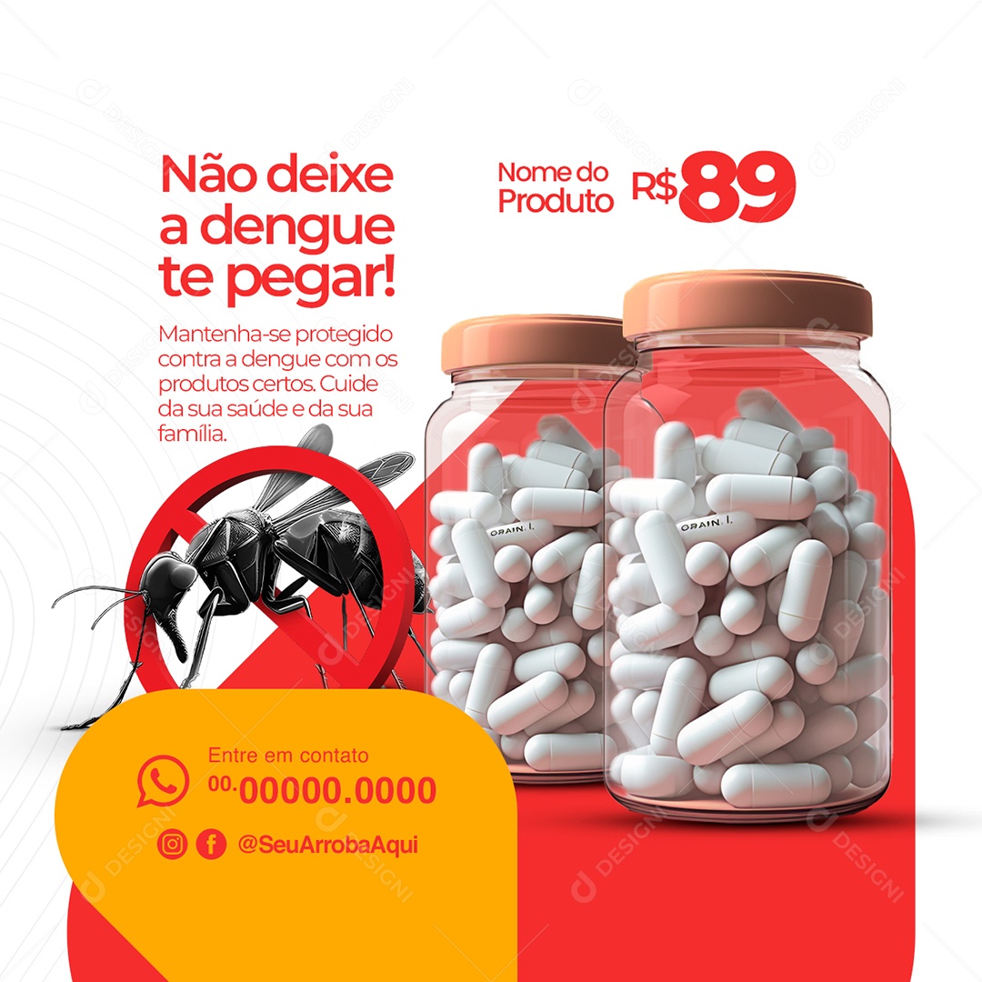 Farmácia Não Deixe a Dengue te Pegar Social Media PSD Editável