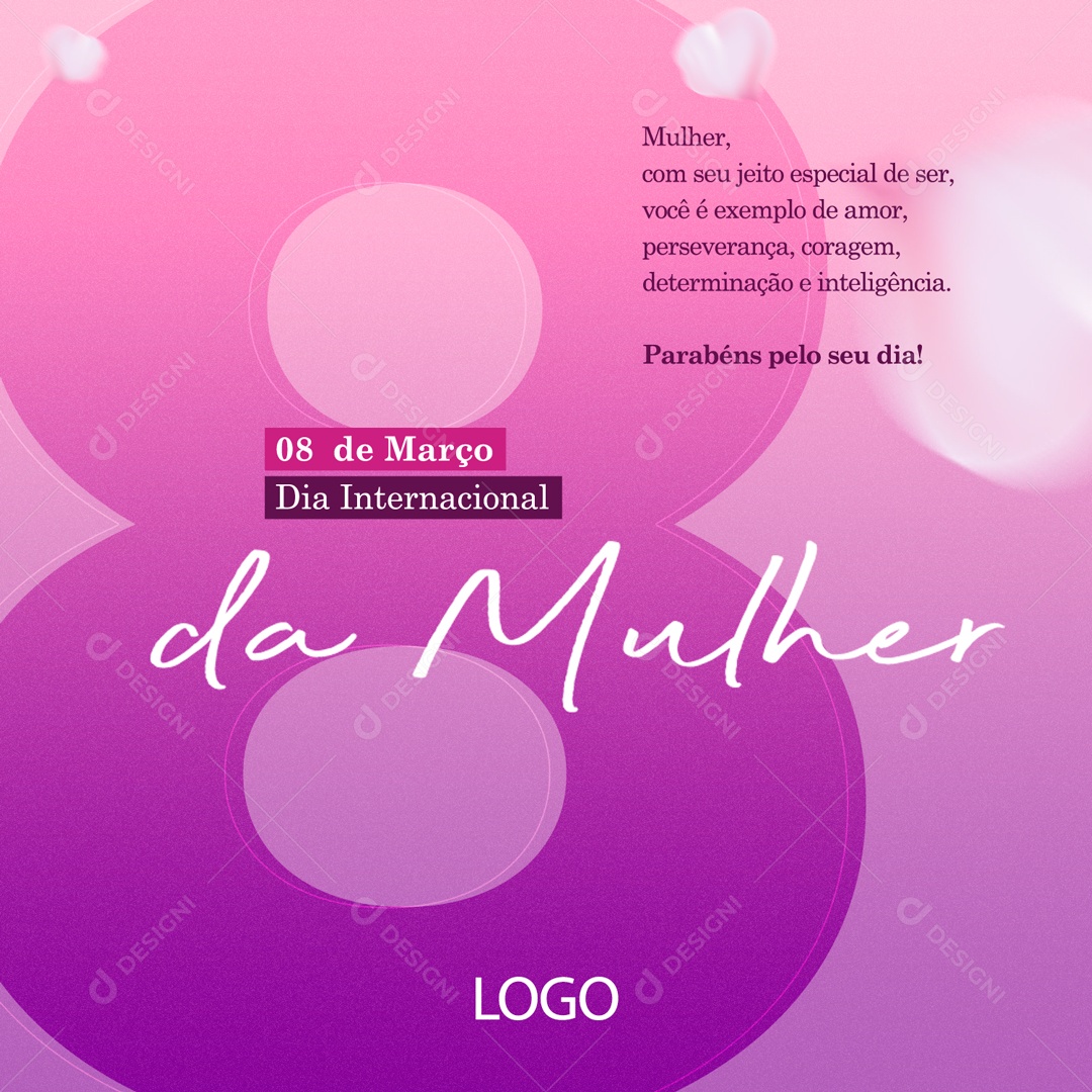 Dia Internacional das Mulheres 8 de Março Parabéns Social Media PSD Editável