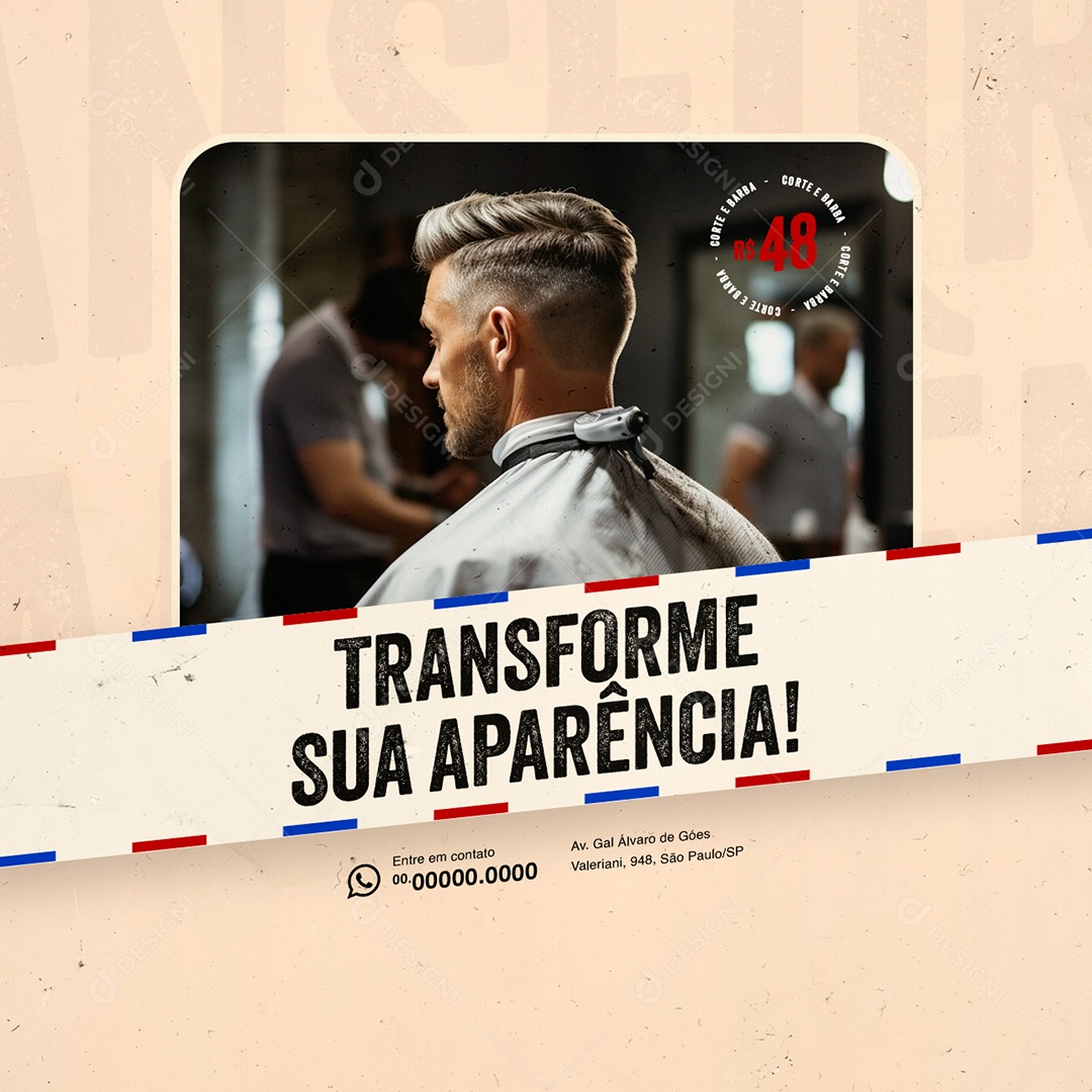 Barbearia Transforme sua Aparência Social Media PSD Editável