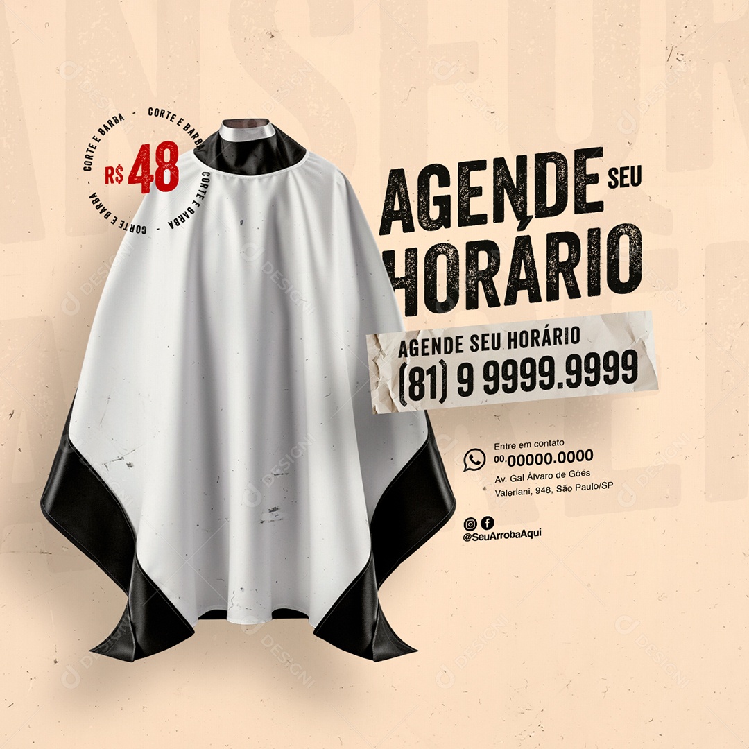 Social Media Barbearia Agende seu Horário PSD Editável