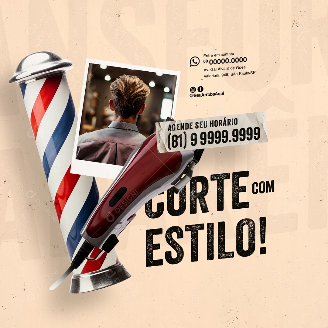 Social Media Barbearia Corte com Estilo Agende seu Horário PSD Editável