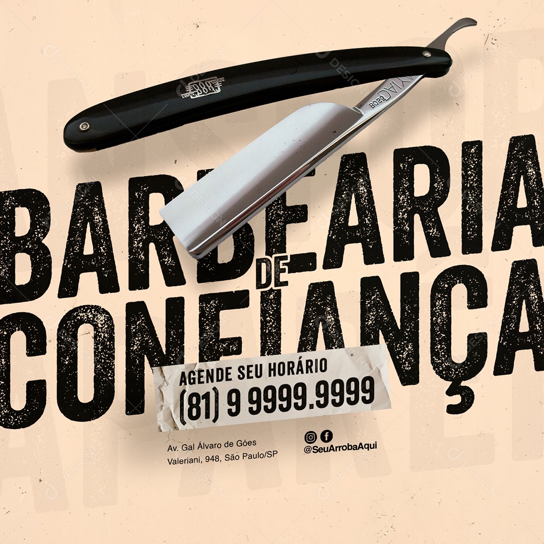 Barbearia de Confiança Agende seu Horário Social Media PSD Editável