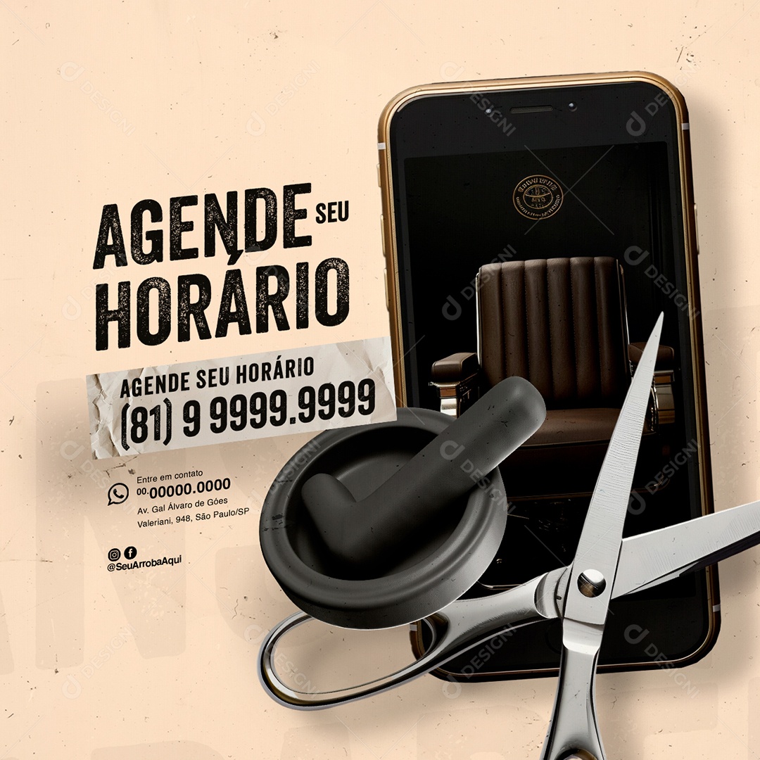 Barbearia Agende seu Horário Social Media PSD Editável