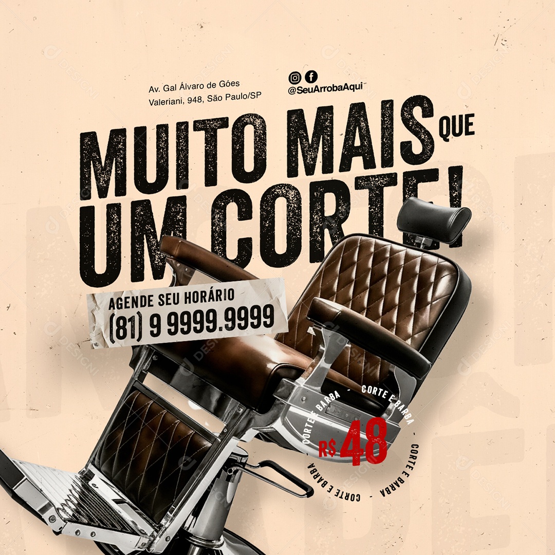 Barbearia Muito Mais que Um Corte Agende seu Horário Social Media PSD Editável