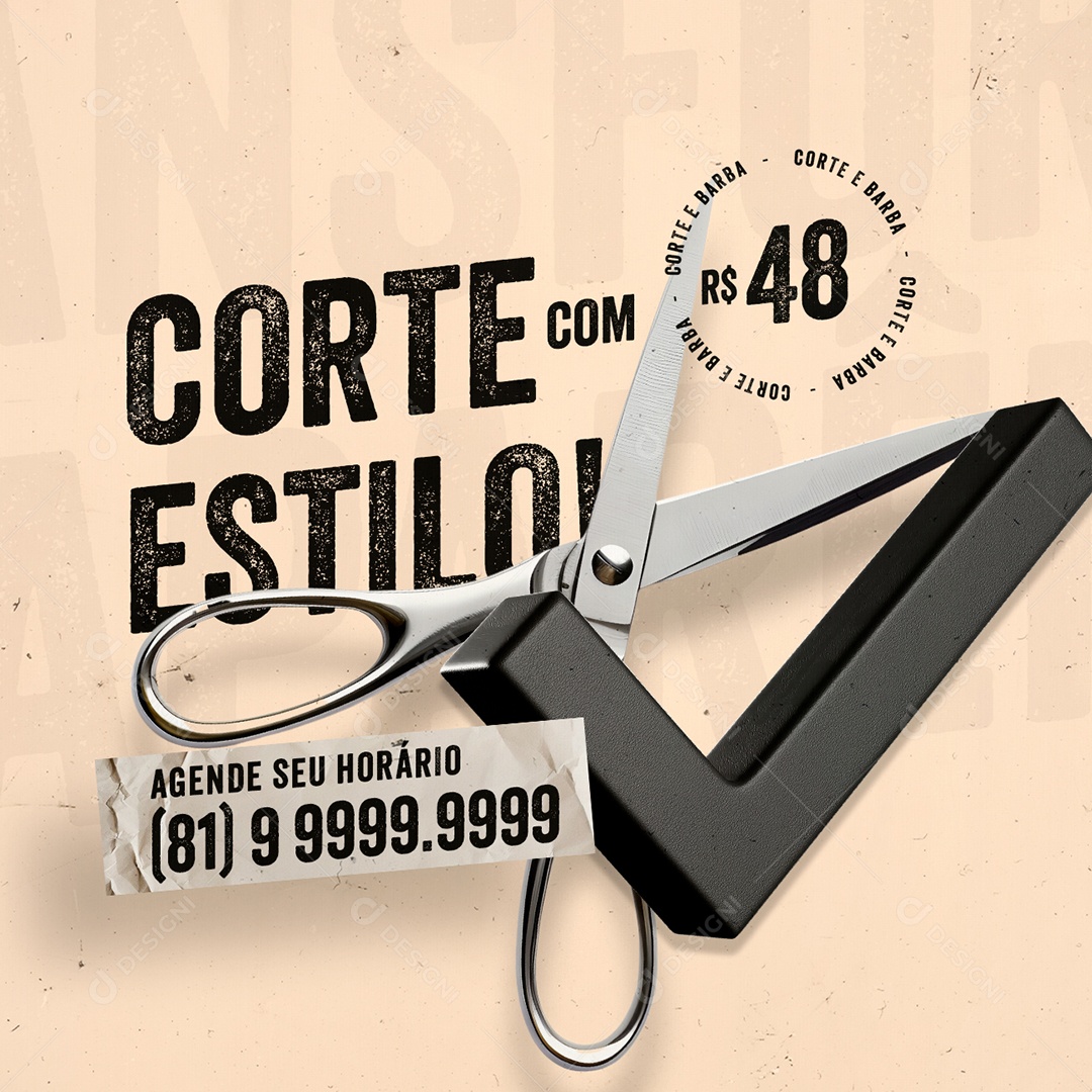 Barbearia Corte com Estilo Agende seu Horário Social Media PSD Editável