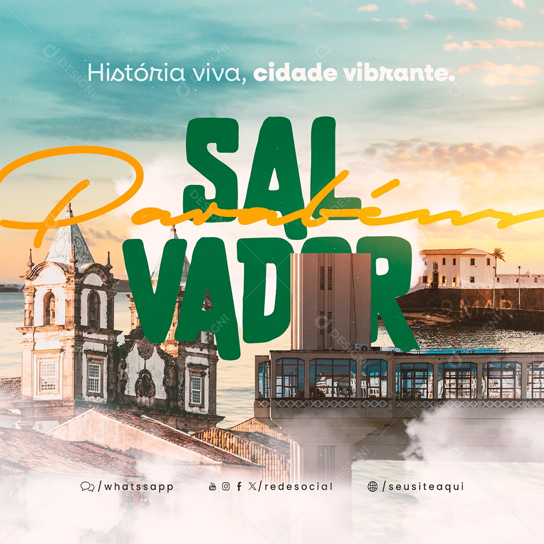 Aniversário Parabéns Salvador História Viva Cidade Vibrante Social Media PSD Editável