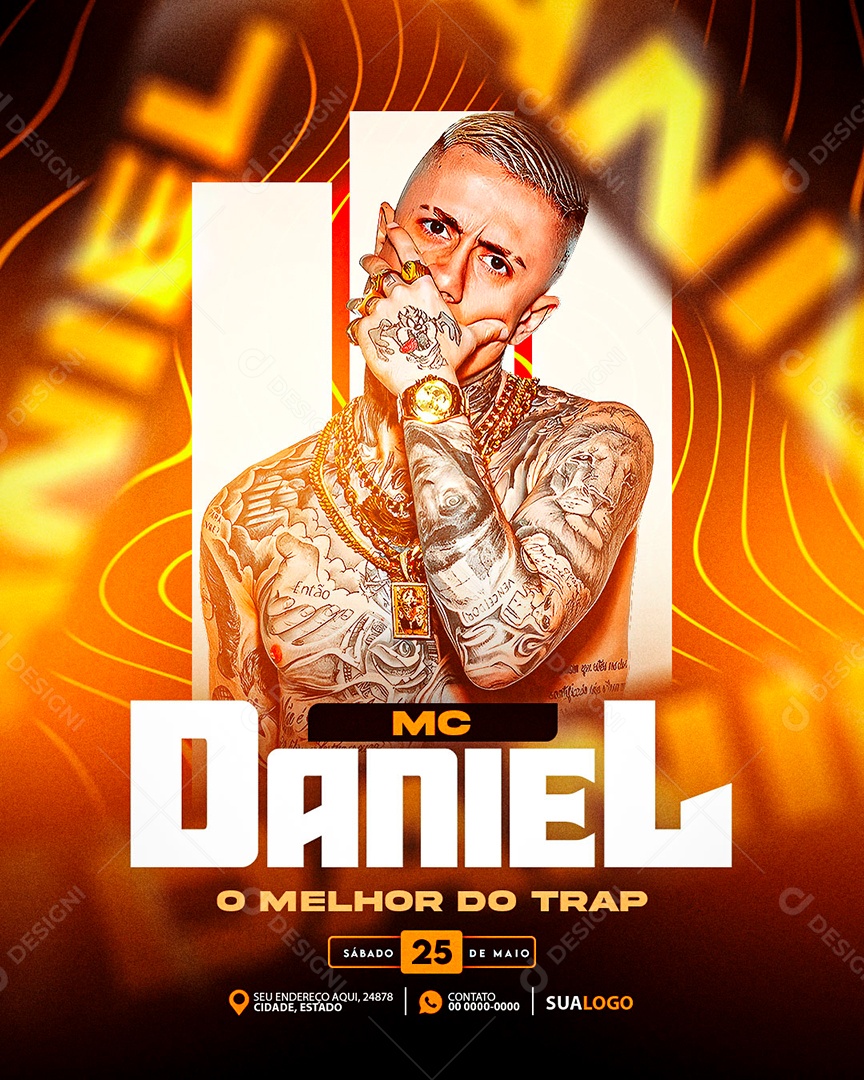 Flyer Mc Daniel O Melhor do Trap Social Media PSD Editável