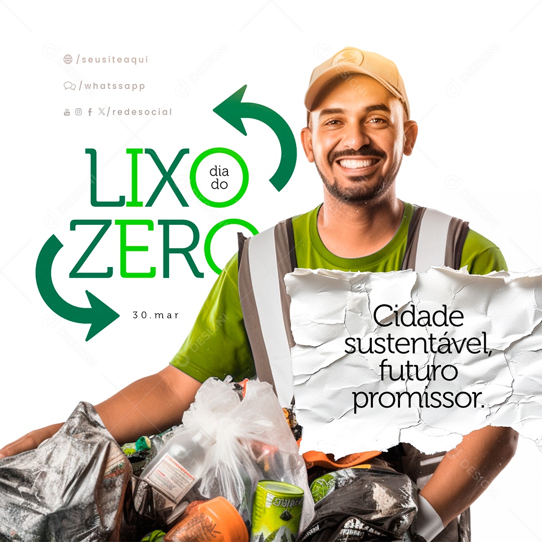 Dia do Lixo Zero 30 de Março Cidade Sustentável Futuro Promissor Social Media PSD Editável