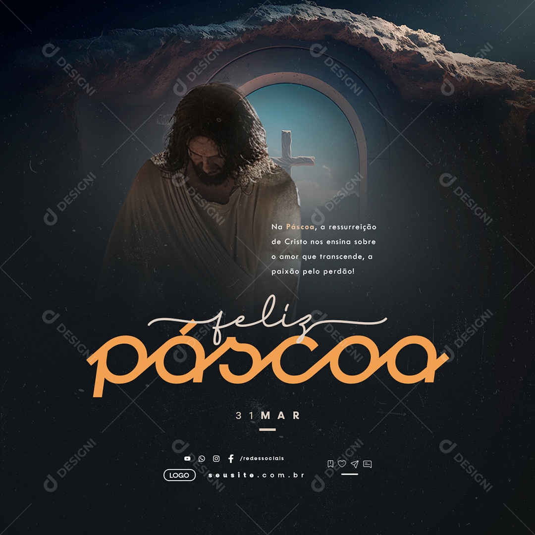 Happy Easter March 31st The Resurrection of Christ Social Media PSD Editable