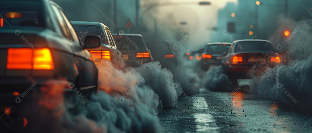 Poluição, vapores tóxicos, toxinas dos carros. IA generativa.