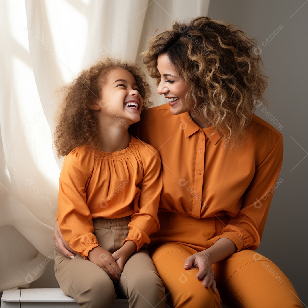 Mulher ao lado de sua linda filha felizes sorridentes