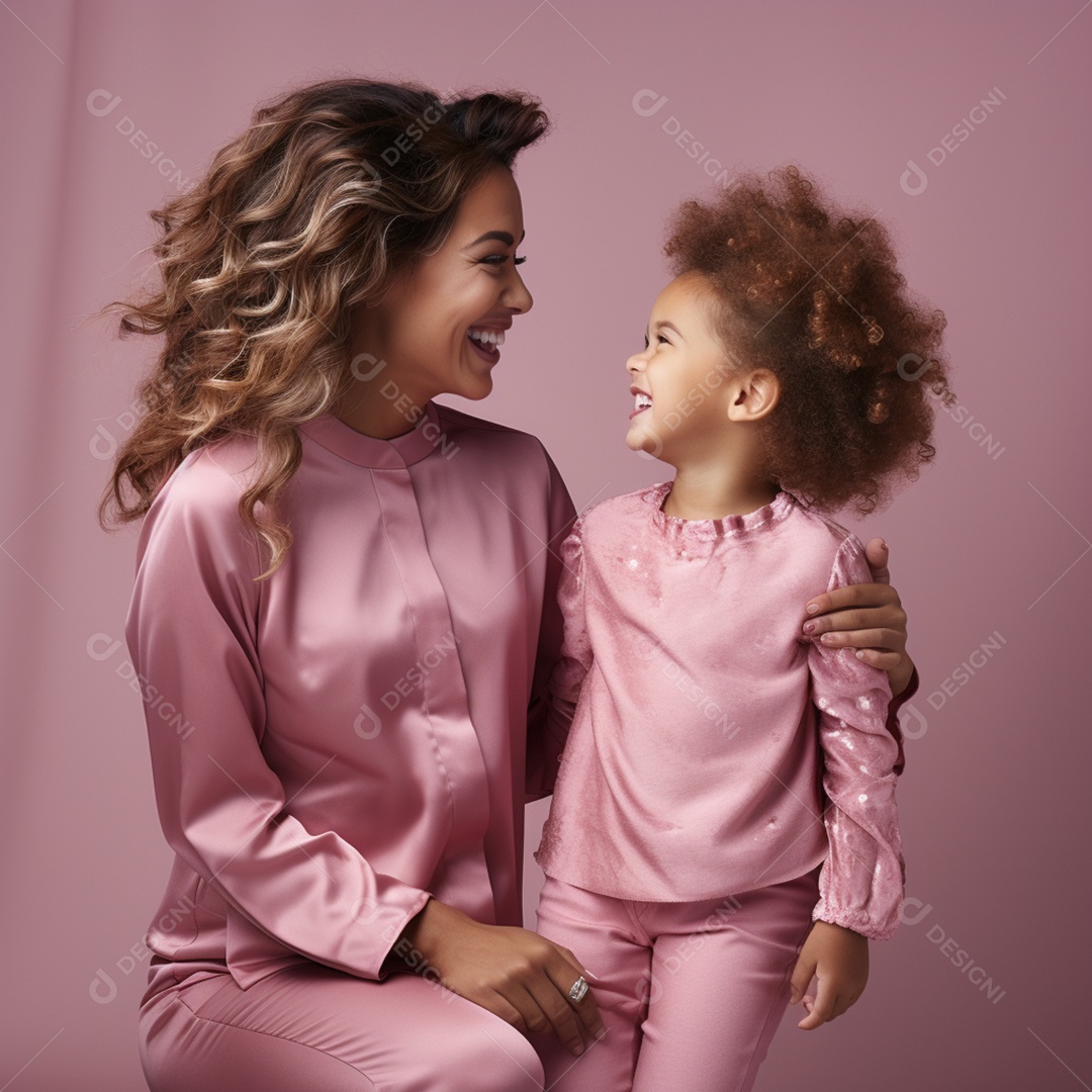 Mulher ao lado de sua linda filha felizes sorridentes