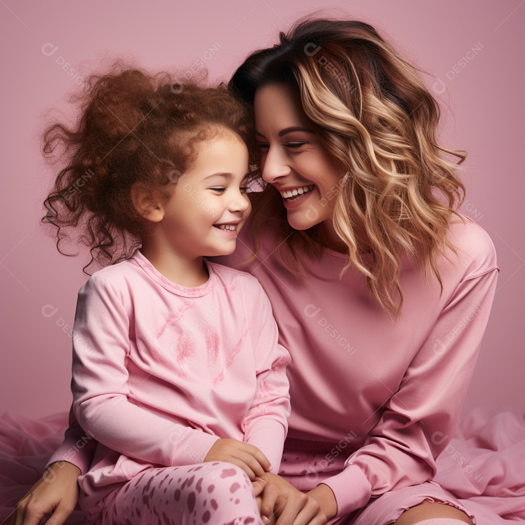 Mulher ao lado de sua linda filha felizes sorridentes